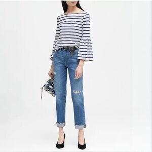 Banana Republic Bell Sleeve Top Supima Cotton Stripes White & Blue XS